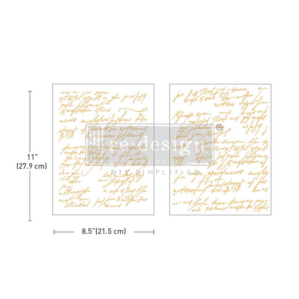 Gold Foil Kacha - Shimmering Script 8.5"x11" ReDesign Prima Decor Middy Transfer. Scrawling script