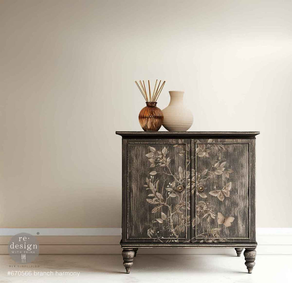 Branch Harmony rub on transfer by ReDesign with Prima. Branch of brown leaves and butterflies