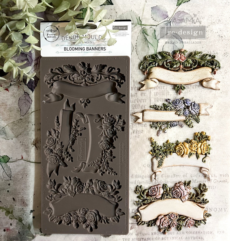 Redesign with Prima Blooming Banners mold with 4 figures; banners with roses and greenery