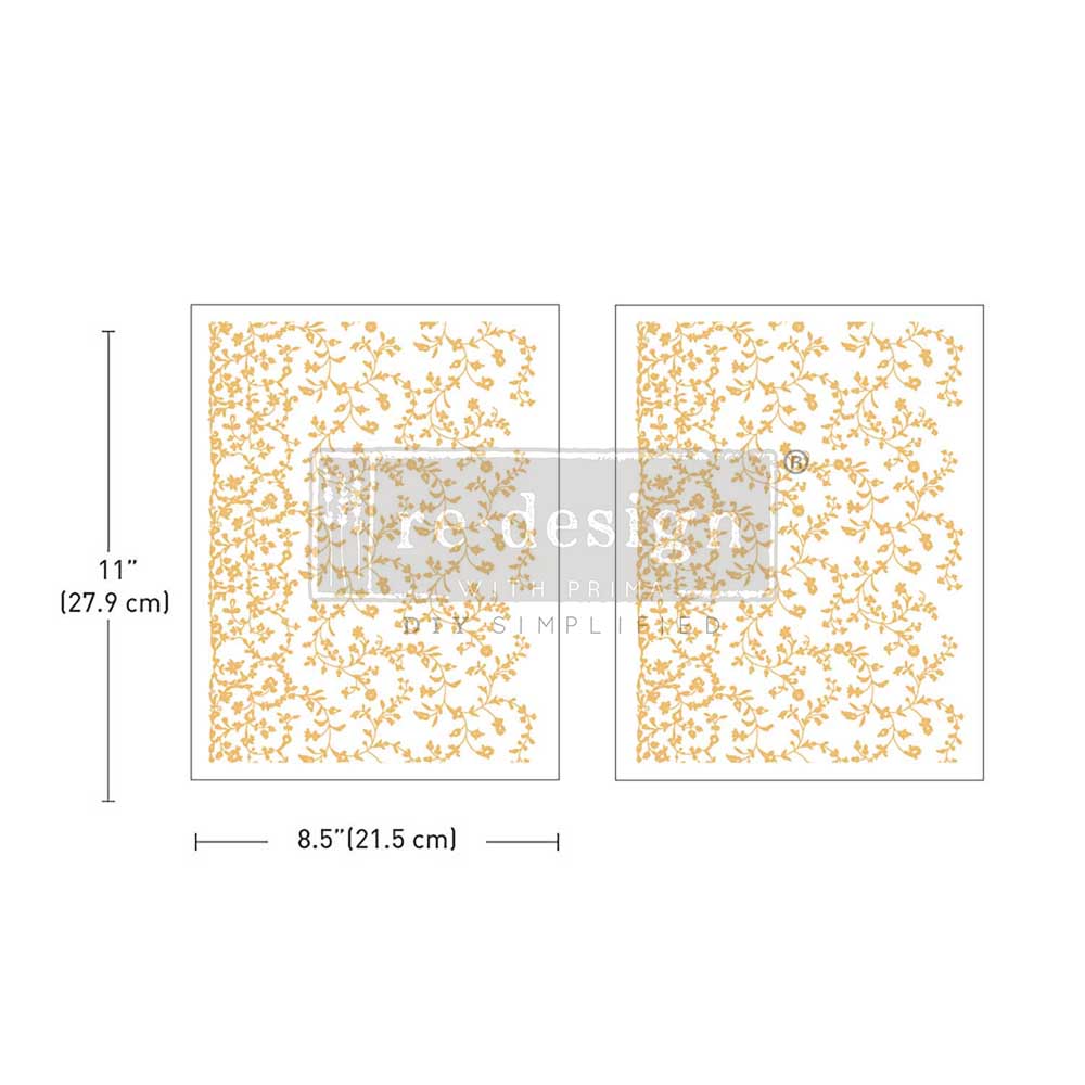 Gold Foil Kacha - Vineyard Elegance 8.5"x11" ReDesign Prima Decor Middy Transfer. Vining branches