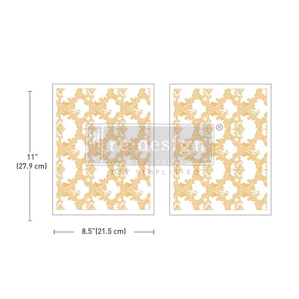 Gold Foil Kacha - Golden Lacework 8.5"x11" ReDesign Prima Decor Middy Transfer. Ornate golden lace