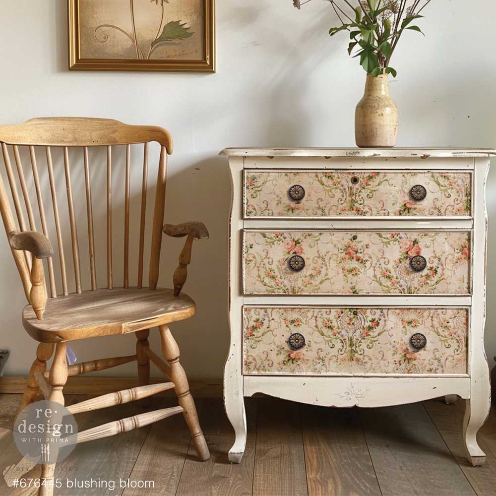 pink florals on pink texture background. Tear Resistant Double Delight Decoupage Fiber Paper 