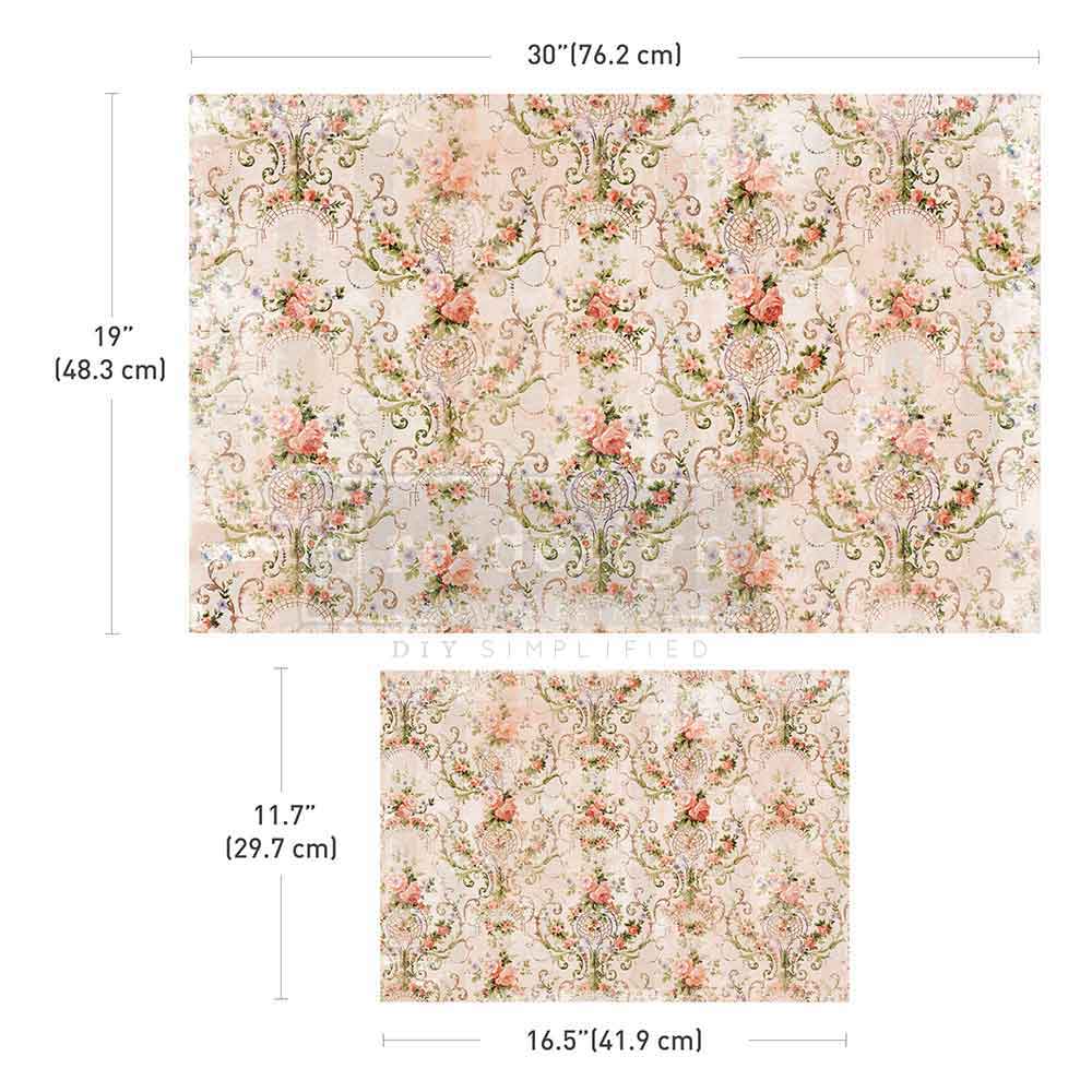 pink florals on pink texture background. Tear Resistant Double Delight Decoupage Fiber Paper 