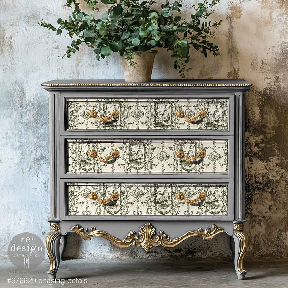 Green scenes with vining branches decoupage decor tissue paper Kacha - Timeless Blooms by ReDesign with Prima