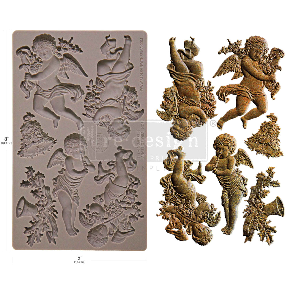 Redesign with Prima Angelic Floral Noel mold with cherubs with bells and greenery