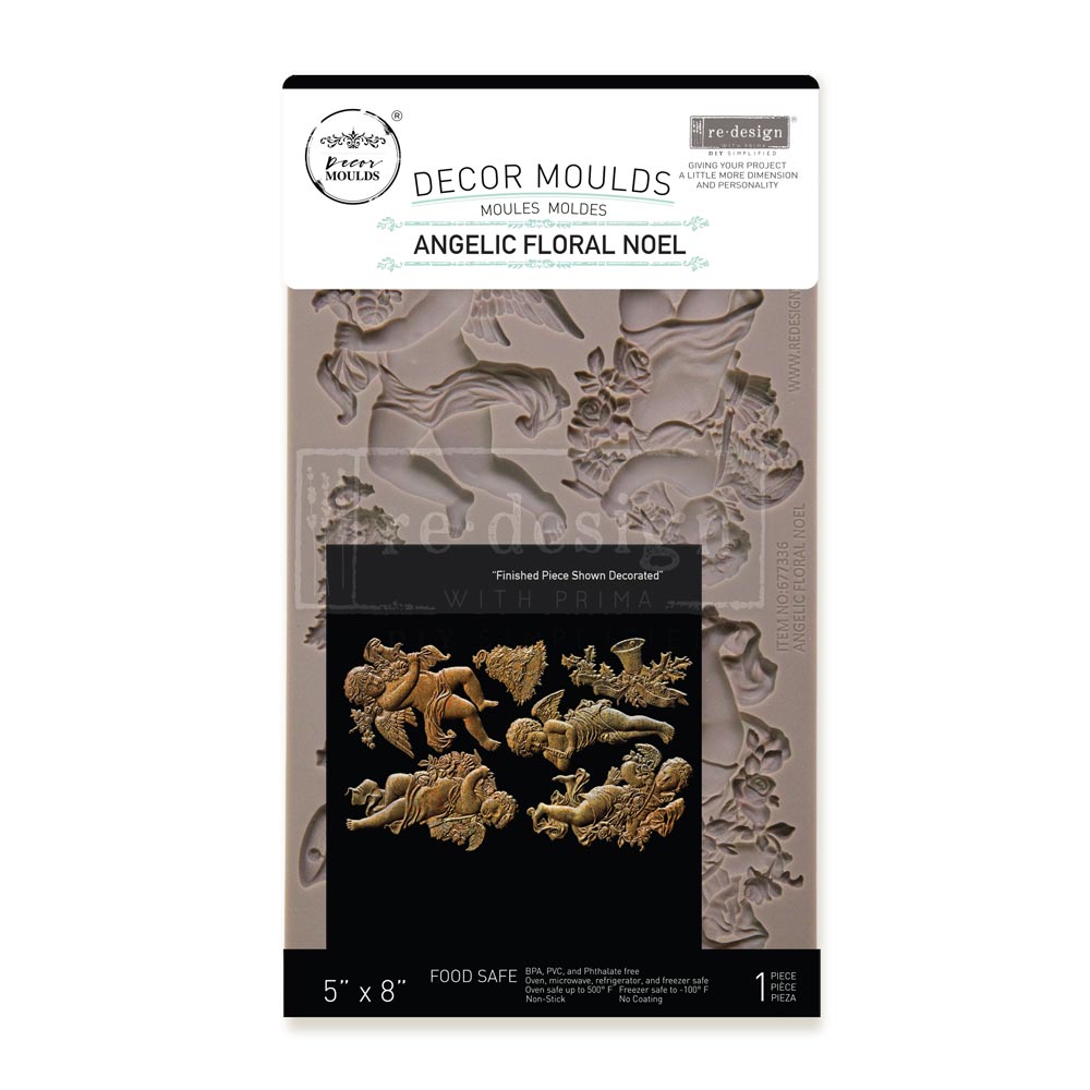 Redesign with Prima Angelic Floral Noel mold with cherubs with bells and greenery