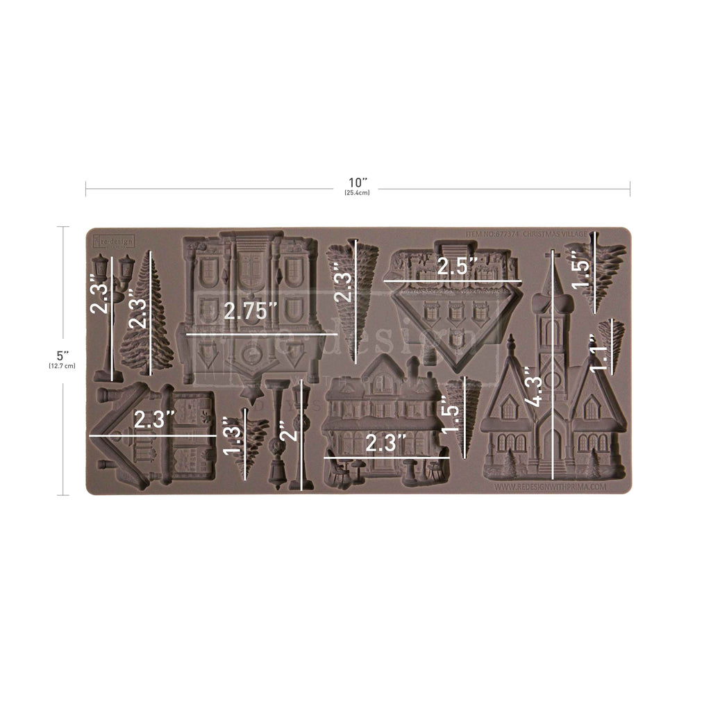 Redesign with Prima Christmas Village mold with houses church lamp posts and trees
