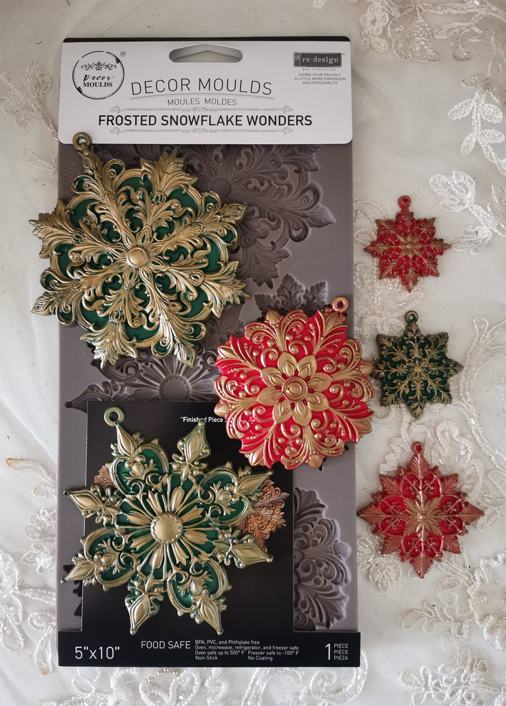 Redesign with Prima Frosted Snowflake Wonders mold with ornate snowflakes