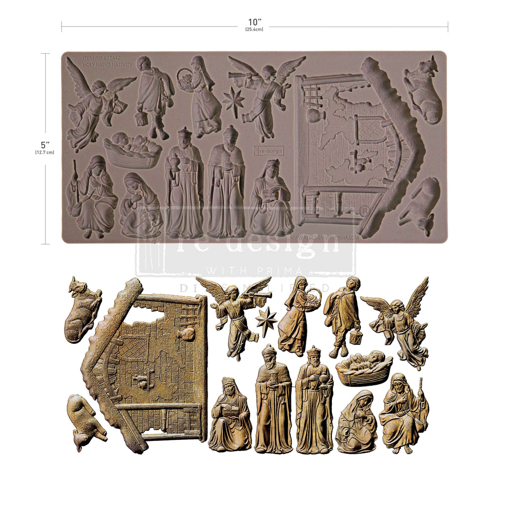 Redesign with Prima Holy Night Nativity mold with stable wisemen angels sheep Mary Joseph and baby Jesus