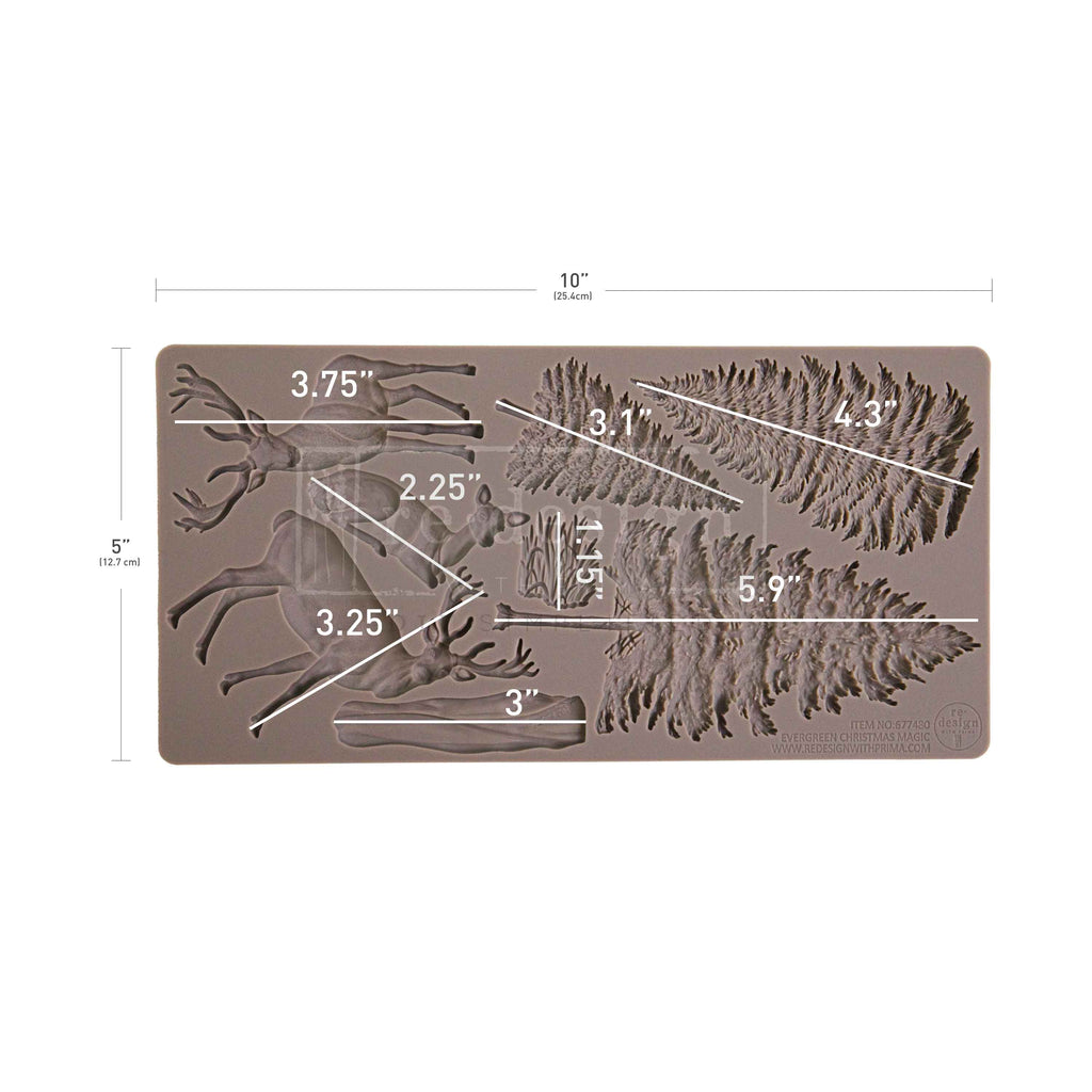 Redesign with Prima Evergreen Christmas Magic mold with evergreen trees and deer