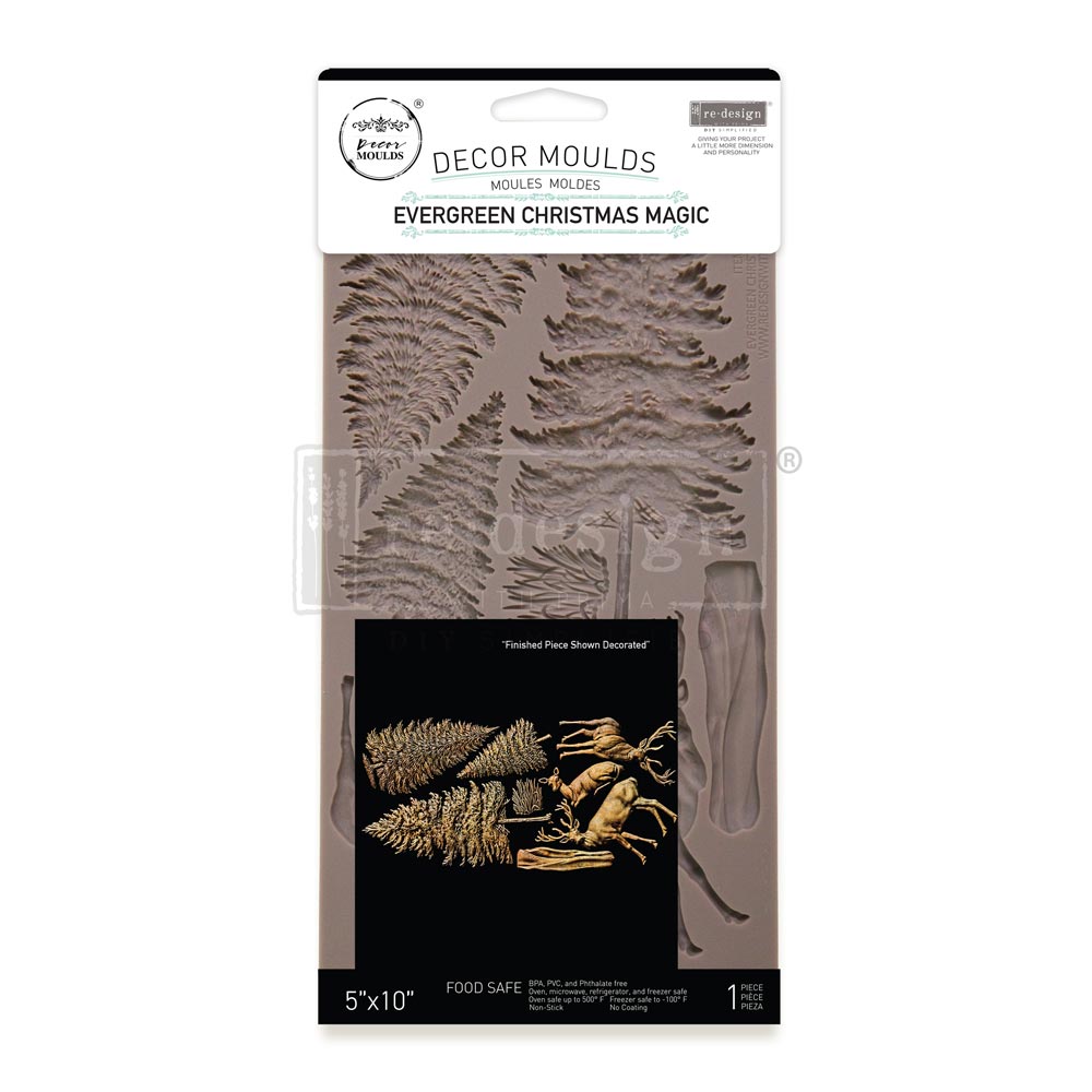 Redesign with Prima Evergreen Christmas Magic mold with evergreen trees and deer