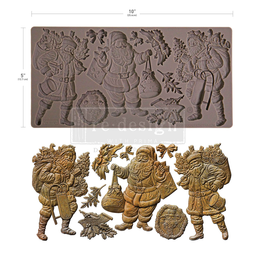 Redesign with Prima Santa's Holiday Cheer mold with Santas presents and holly
