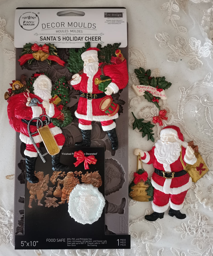 Redesign with Prima Santa's Holiday Cheer mold with Santas presents and holly