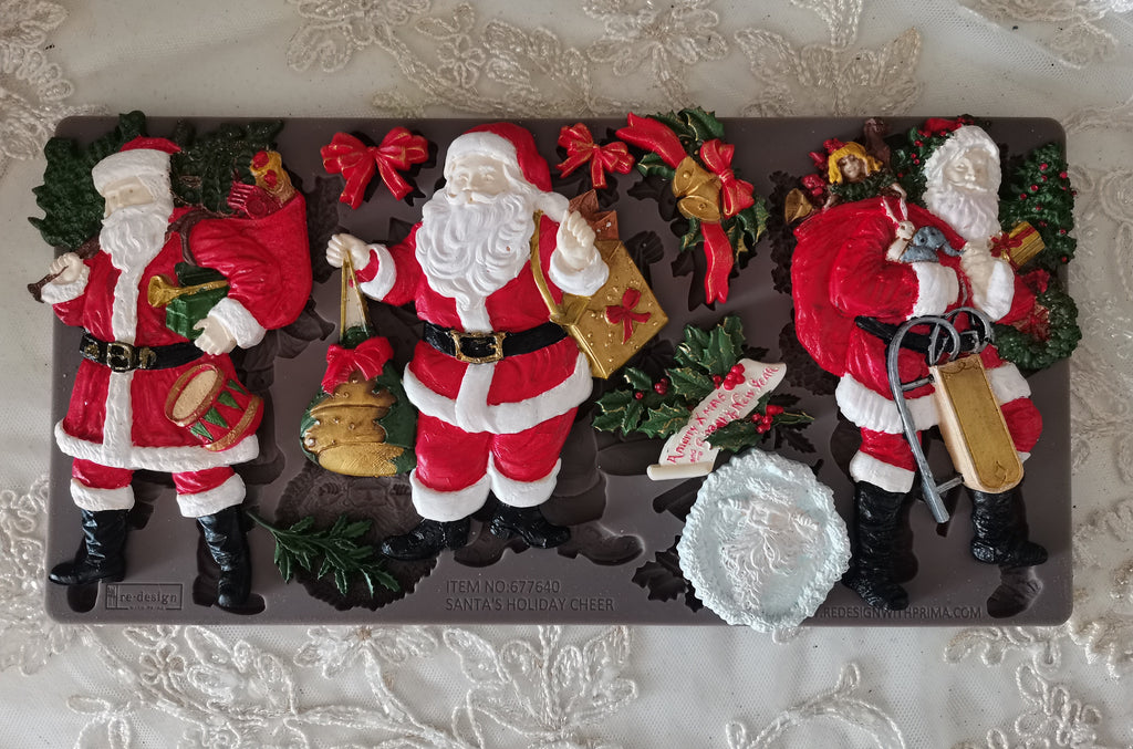 Redesign with Prima Santa's Holiday Cheer mold with Santas presents and holly