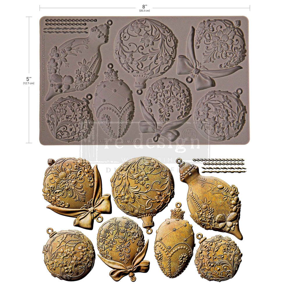 Redesign with Prima Shimmering Holiday Ornaments mold with ornate ornaments with bows