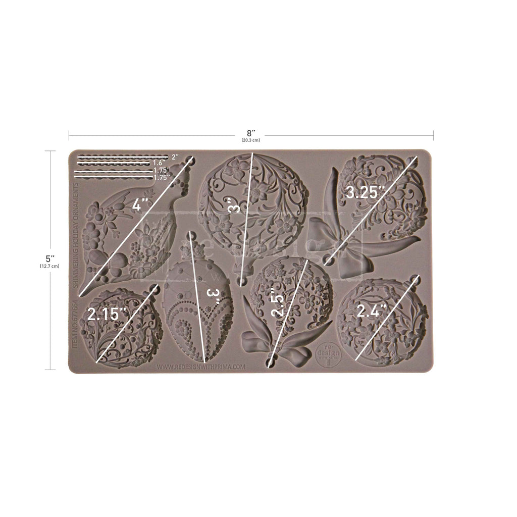 Redesign with Prima Shimmering Holiday Ornaments mold with ornate ornaments with bows