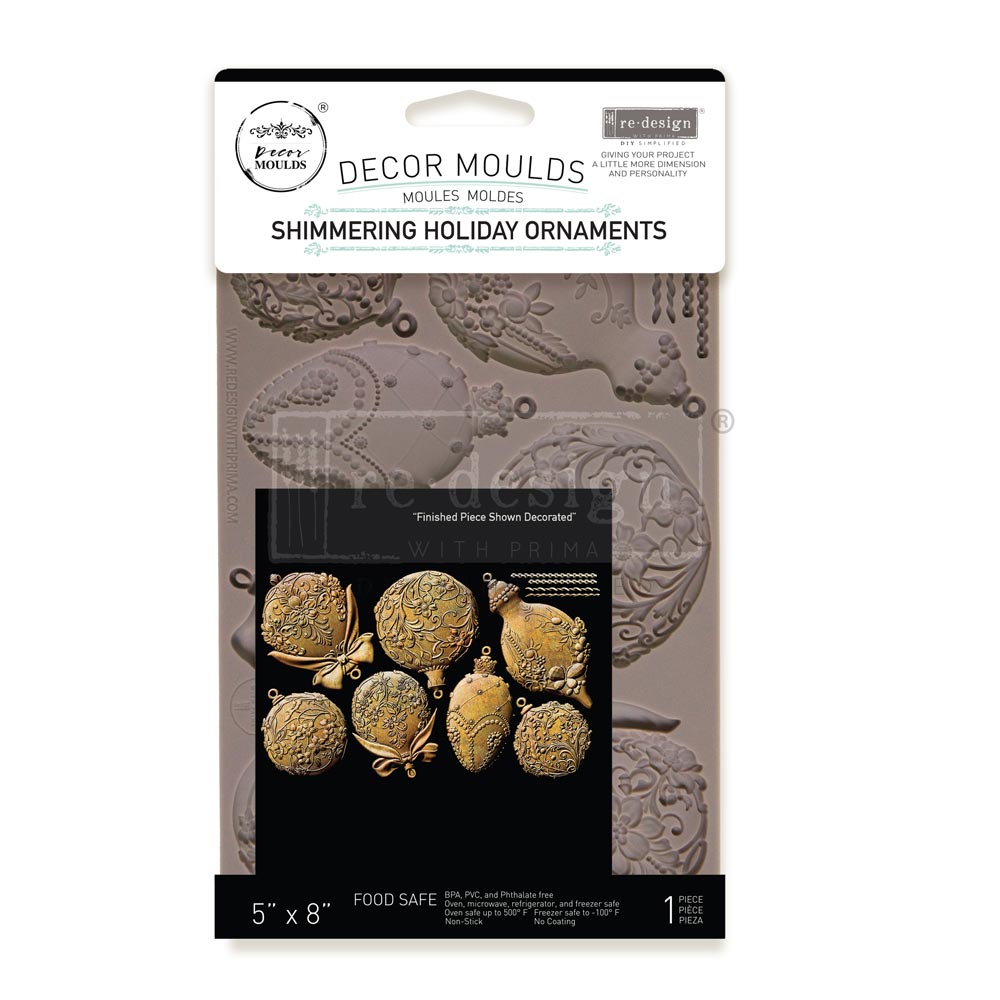 Redesign with Prima Shimmering Holiday Ornaments mold with ornate ornaments with bows
