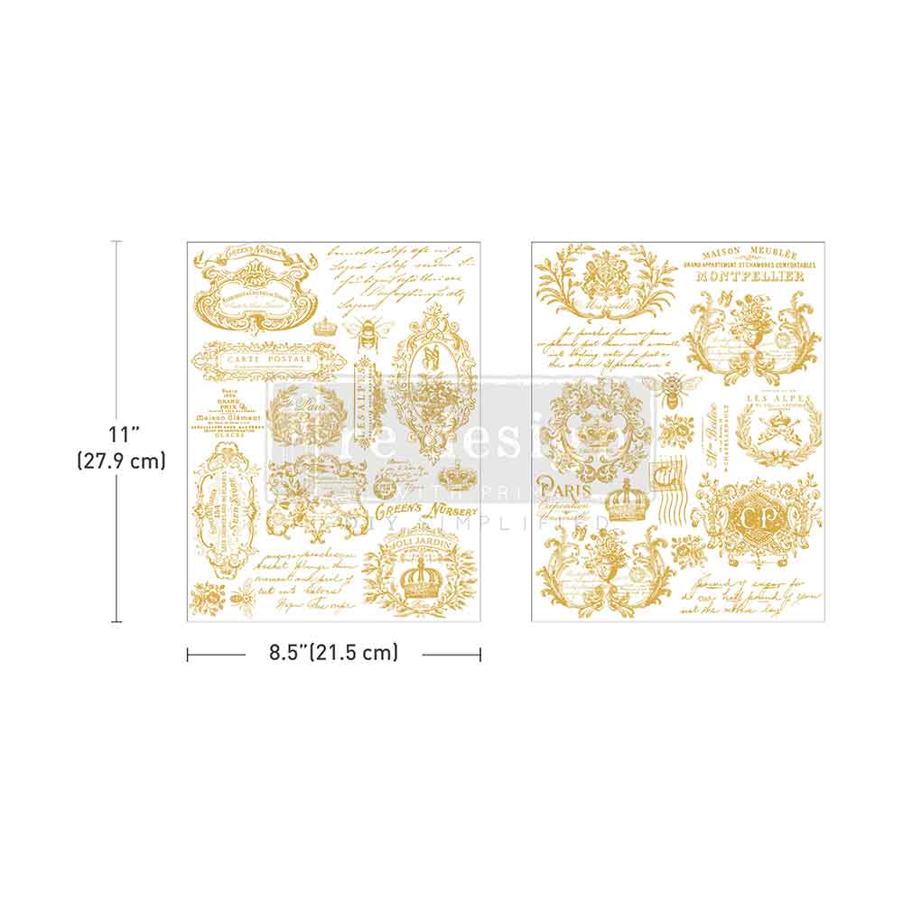 golden seals and script on white H20 Transfer from ReDesign with Prima