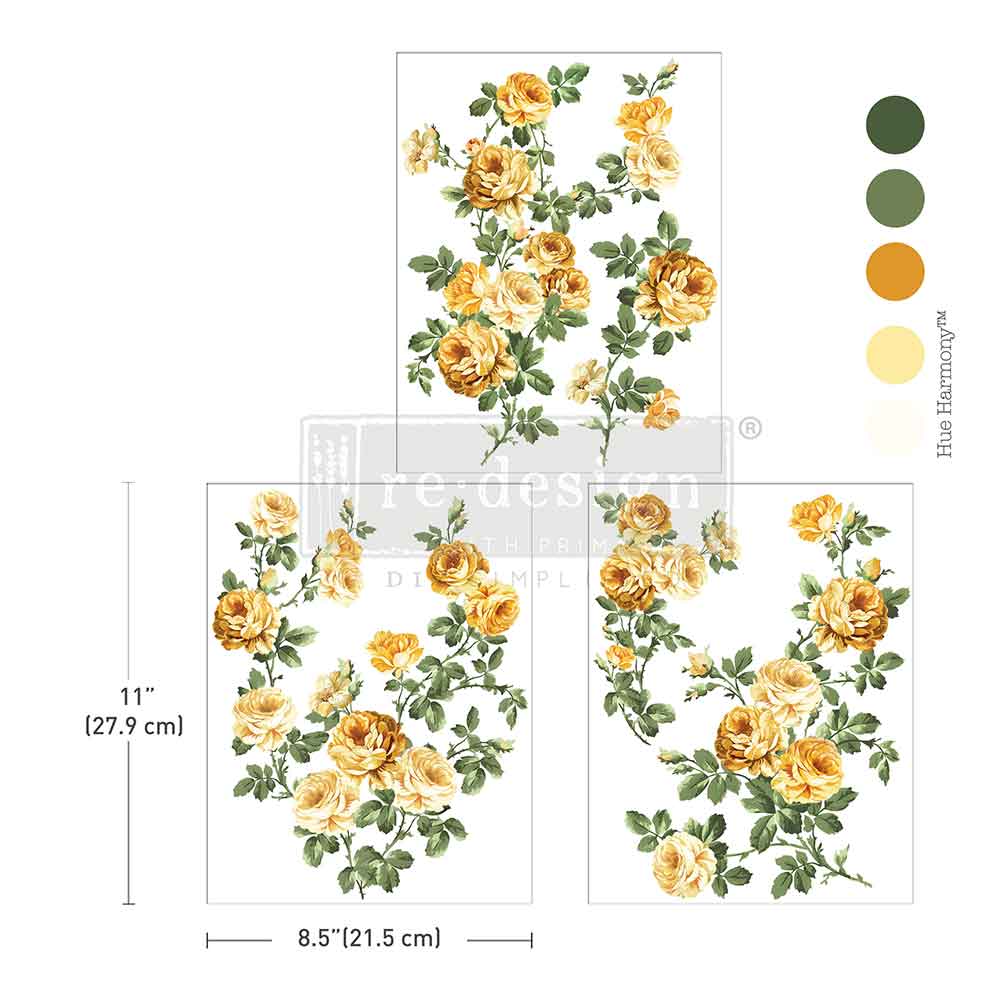 Bouquet De Provence rub on transfer by ReDesign with Prima. Stems of yellow roses with green leaves