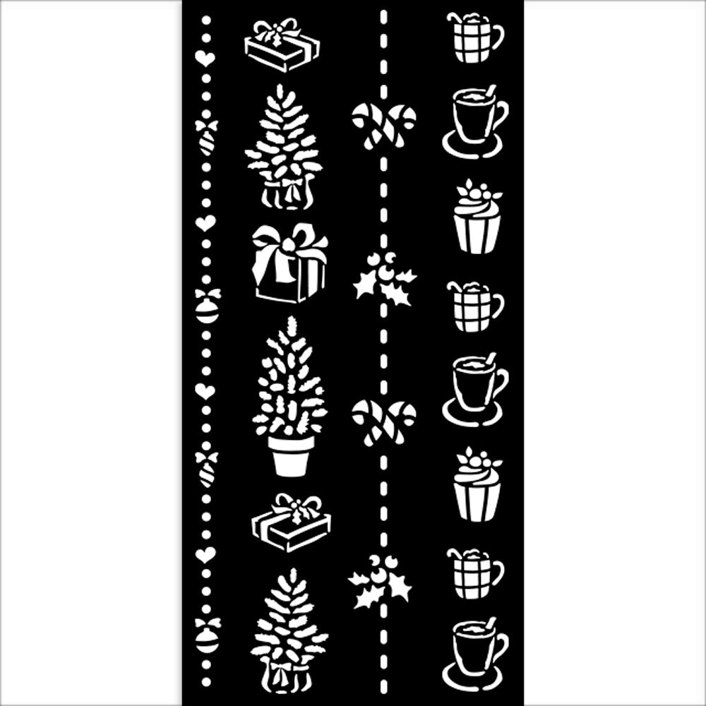 Stamperia Christmas Gift & Cups Border Stencil for Mixed Media