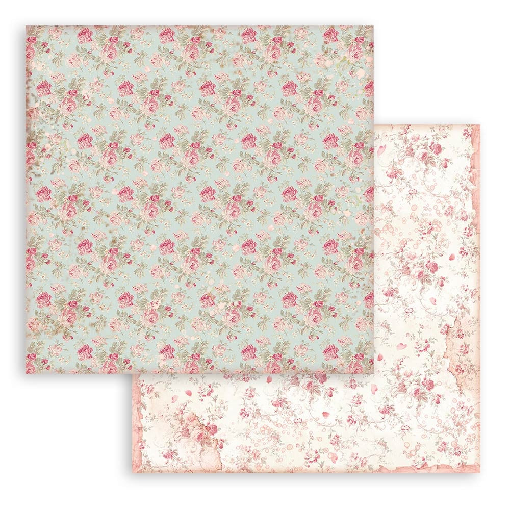 Pink Rose Parfum Backgrounds Selection Stamperia Scrapbooking 12x12 Paper Set. These beautiful high quality papers by Stamperia are themed sets with coordinating designs.