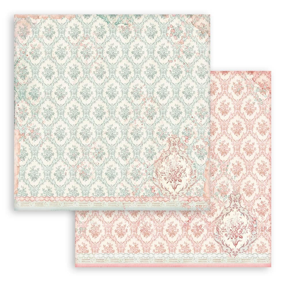 Pink Rose Parfum Backgrounds Selection Stamperia Scrapbooking 12x12 Paper Set. These beautiful high quality papers by Stamperia are themed sets with coordinating designs.