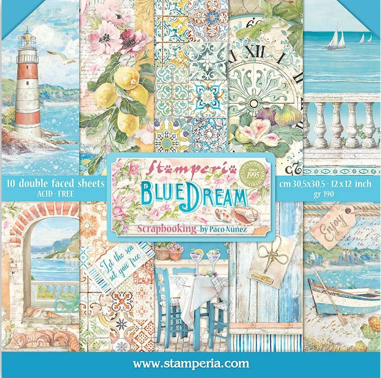 Beautiful  Stamperia Scrapbooking Paper Set. Blue Dream 12x12 Paper Pad. These beautiful high quality papers by Stamperia are themed sets with coordinating designs. 