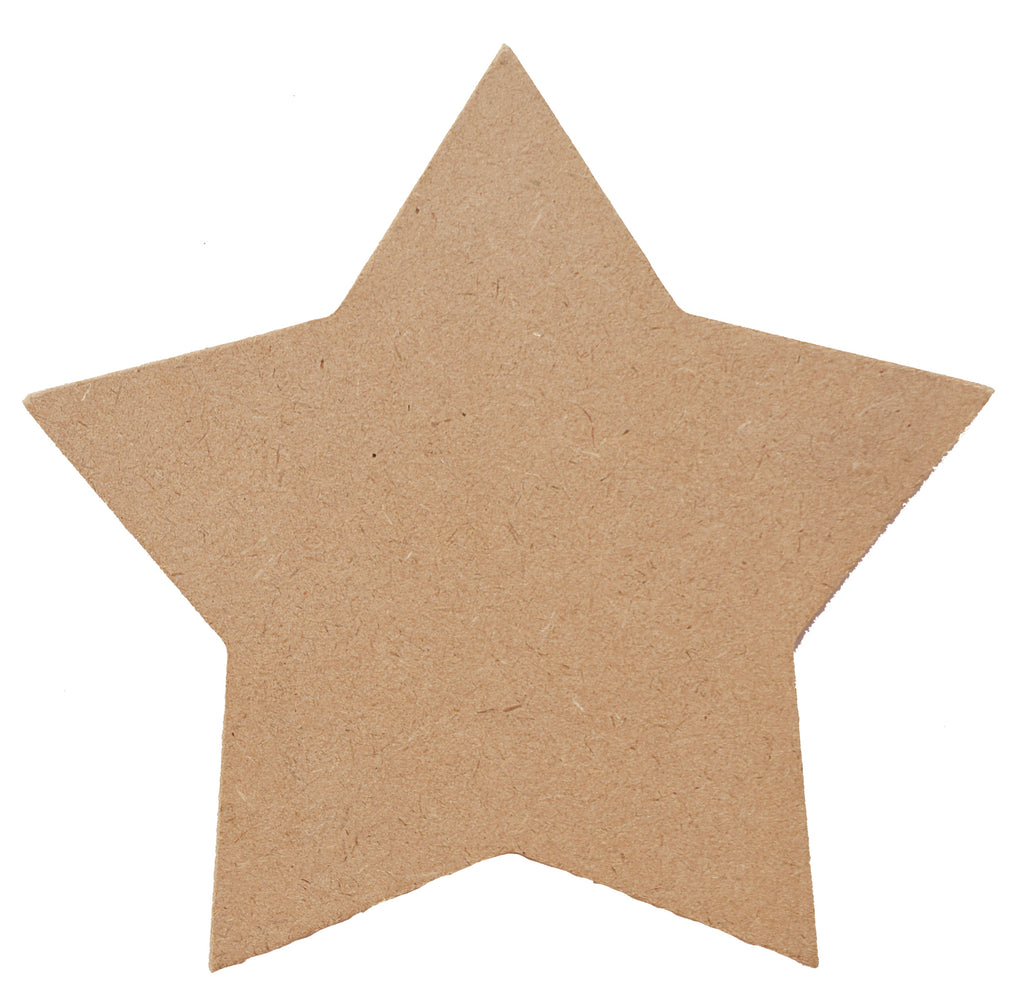 A single wood MDF coaster, unfinished. 4 inch in the shape of a star.
