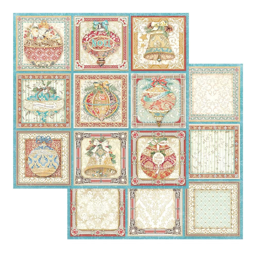 Christmas Greetings Stamperia Scrapbooking 12x12 Paper Set. These beautiful high quality papers by Stamperia are themed sets with coordinating designs