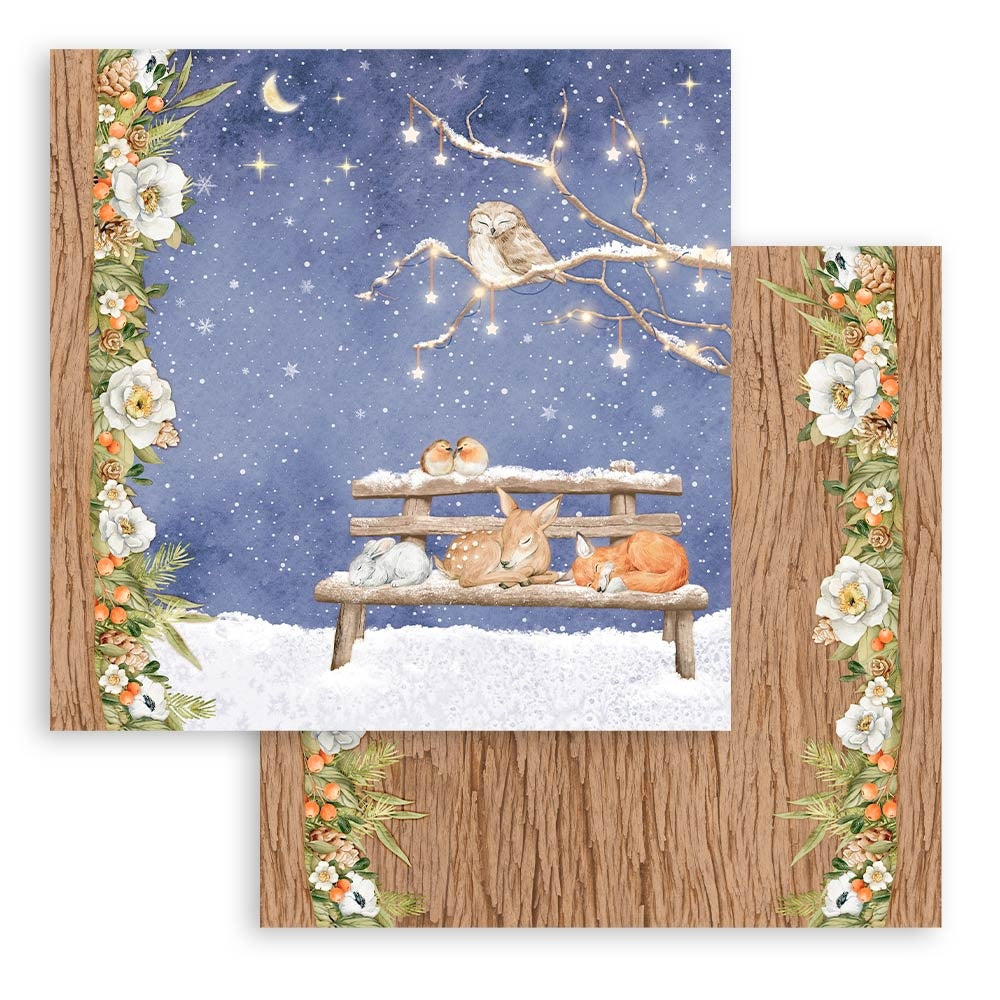 Forest wildlife. Birds, Fox, Deer, Bunnies. Winter Valley Stamperia Scrapbooking 12x12 Paper Set. These beautiful high quality papers by Stamperia are themed sets with coordinating designs.