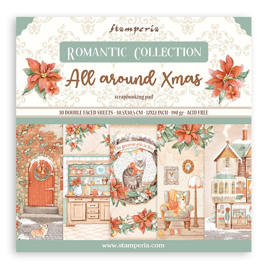 All Around Xmas Stamperia Scrapbooking 12x12 Paper Set. These beautiful high quality papers by Stamperia are themed sets with coordinating designs.
