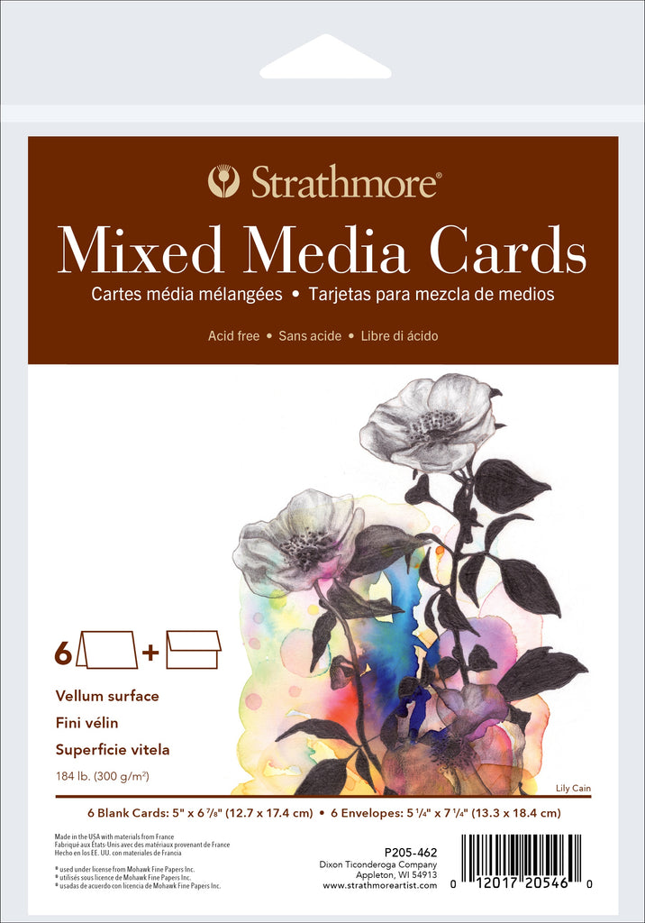 Pack of 6 blank cards and envelopes. Strathmore Mixed Media Cards for DIY crafting.