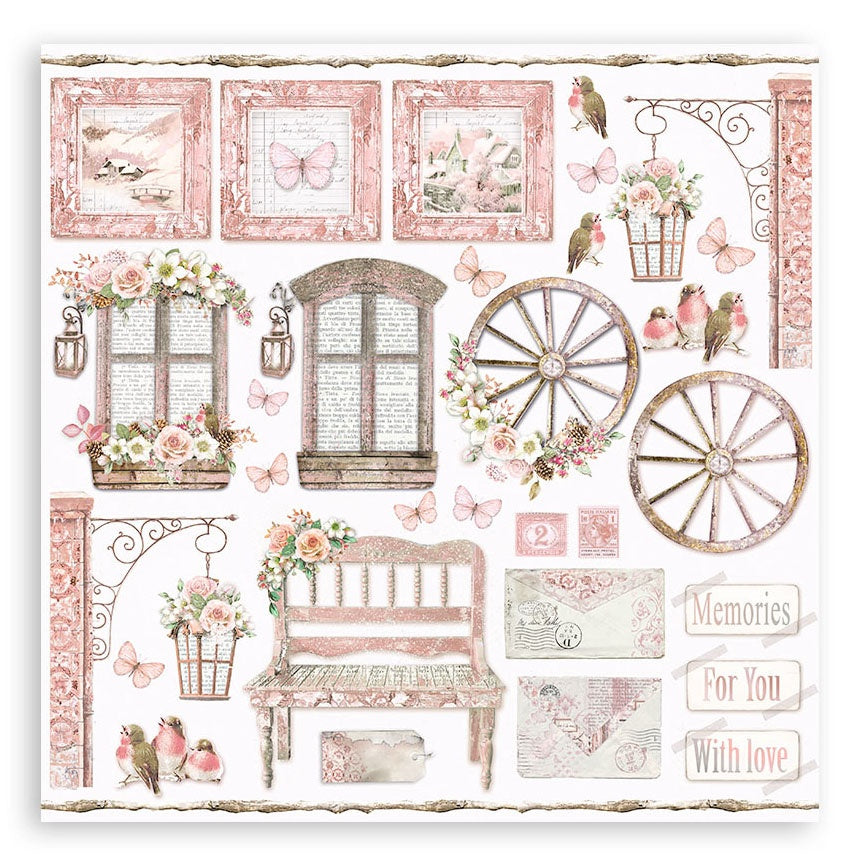 Roseland Stamperia Scrapbooking 12x12 Paper Set. These beautiful high quality papers by Stamperia are themed sets with coordinating designs