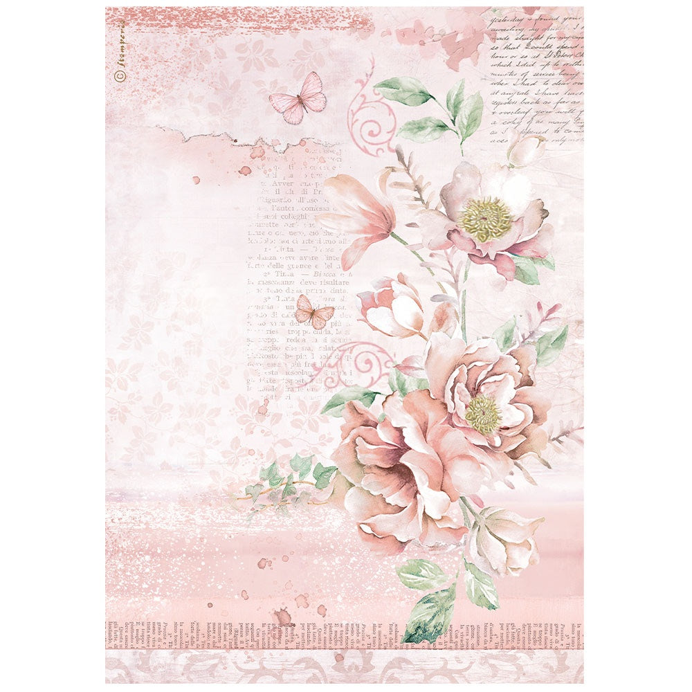 Pale pink florals and butterflies pattern. Stamperia high-quality European Decoupage Paper.