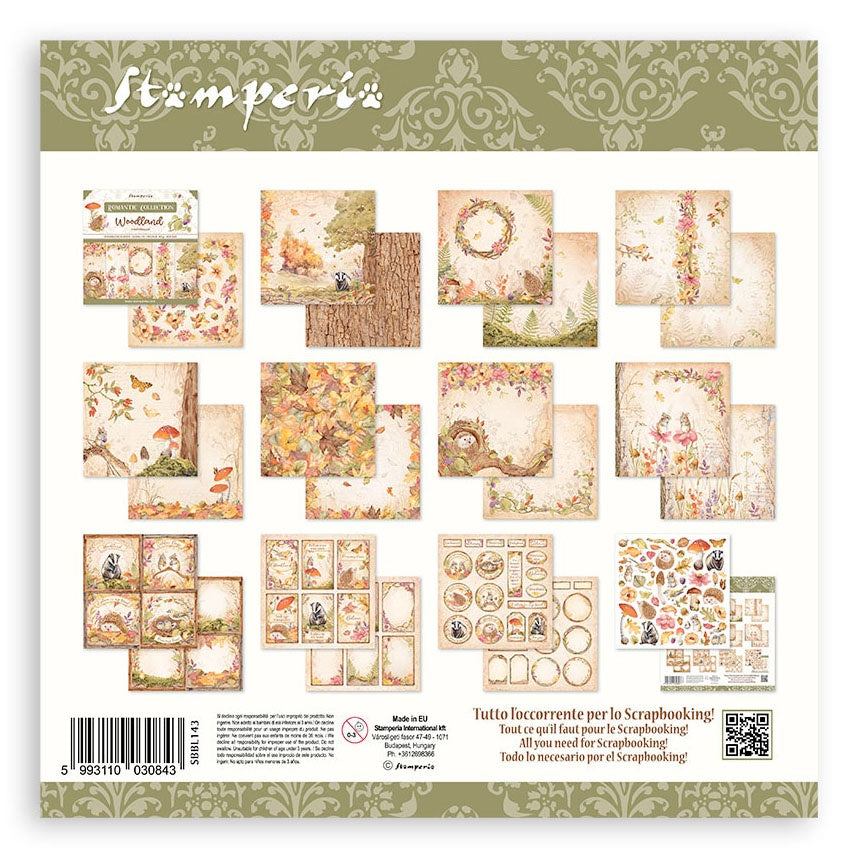 Woodland Stamperia Scrapbooking 12x12 Paper Set. These beautiful high quality papers by Stamperia are themed sets with coordinating designs.