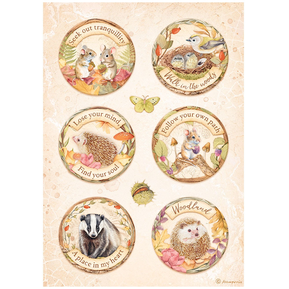 6 Round patterns with forest animals. Stamperia high-quality European Decoupage Paper.