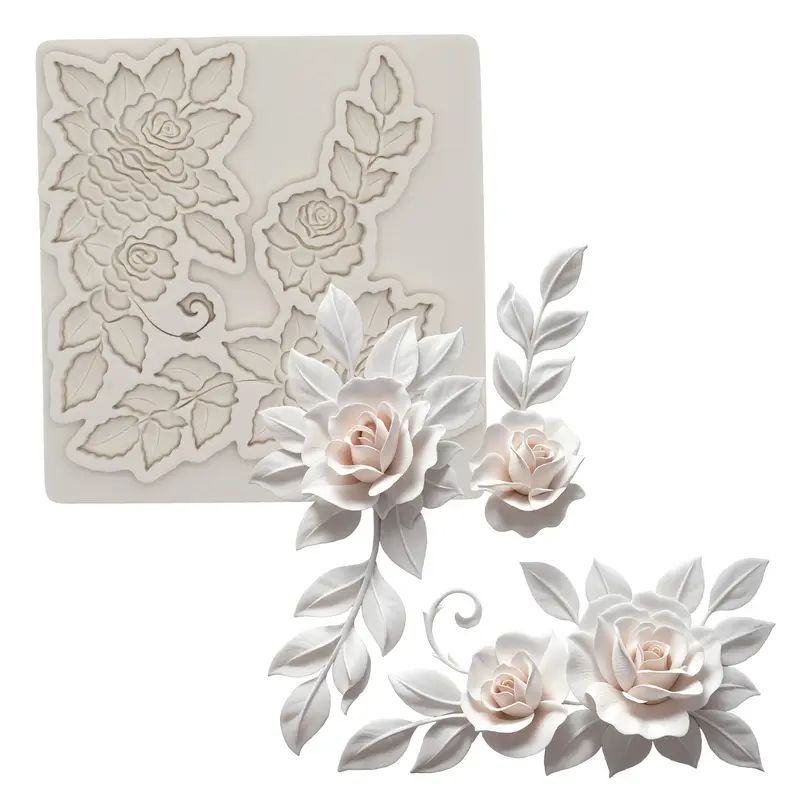 Silicone Craft Accent Mold. Roses and leaves.