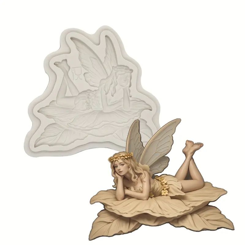 Silicone Craft Accent Mold. Floral fairy lounging on leaves