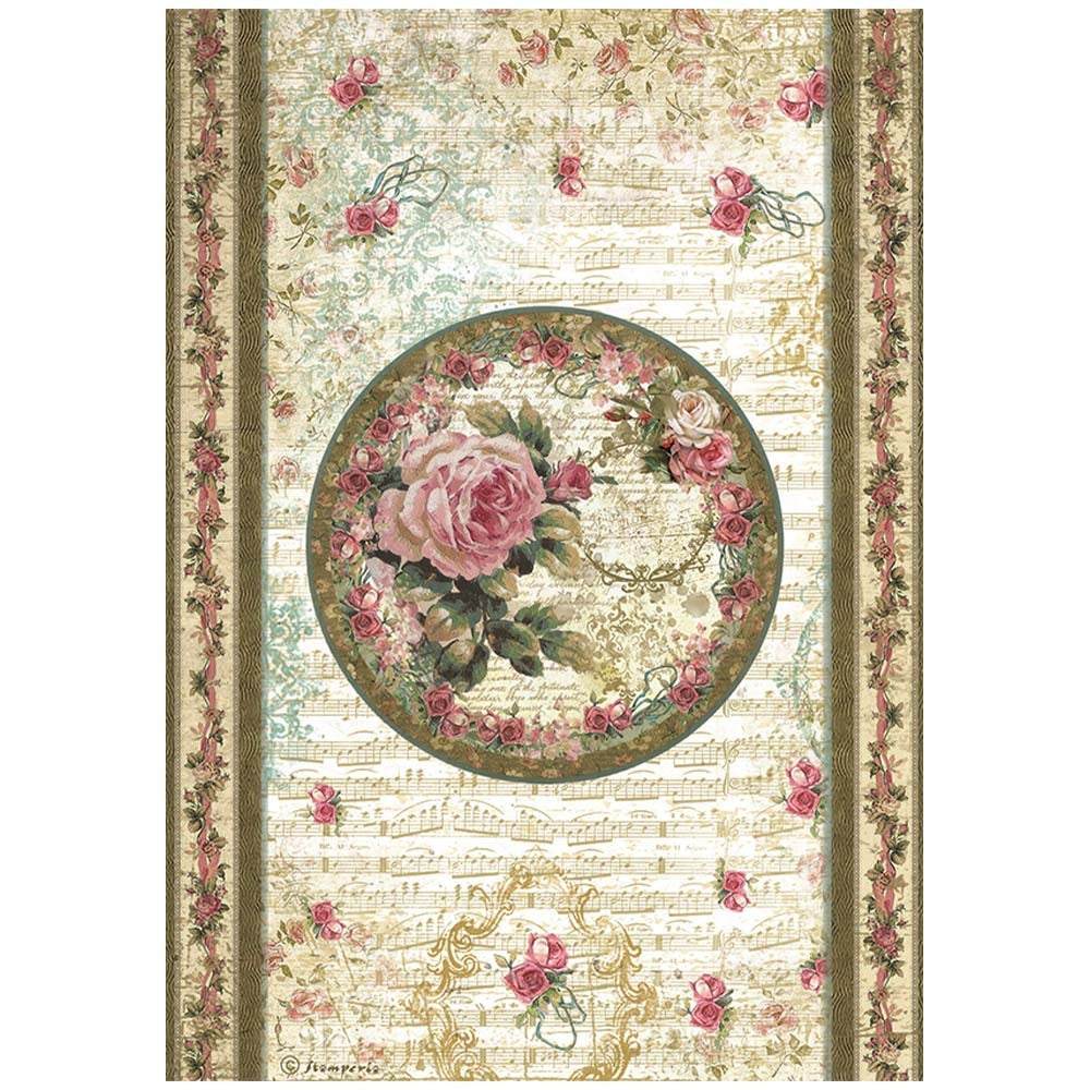 Peony Floral and music notes pattern. Stamperia high-quality European Decoupage Paper.