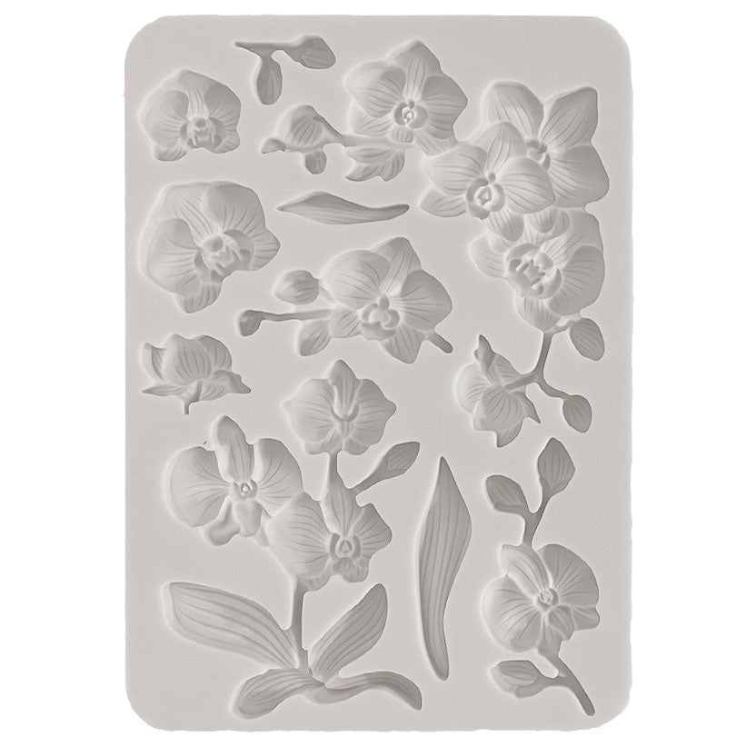 Multiple orchid and leaf shapes in Stamperia 7x11" grey silicone mold