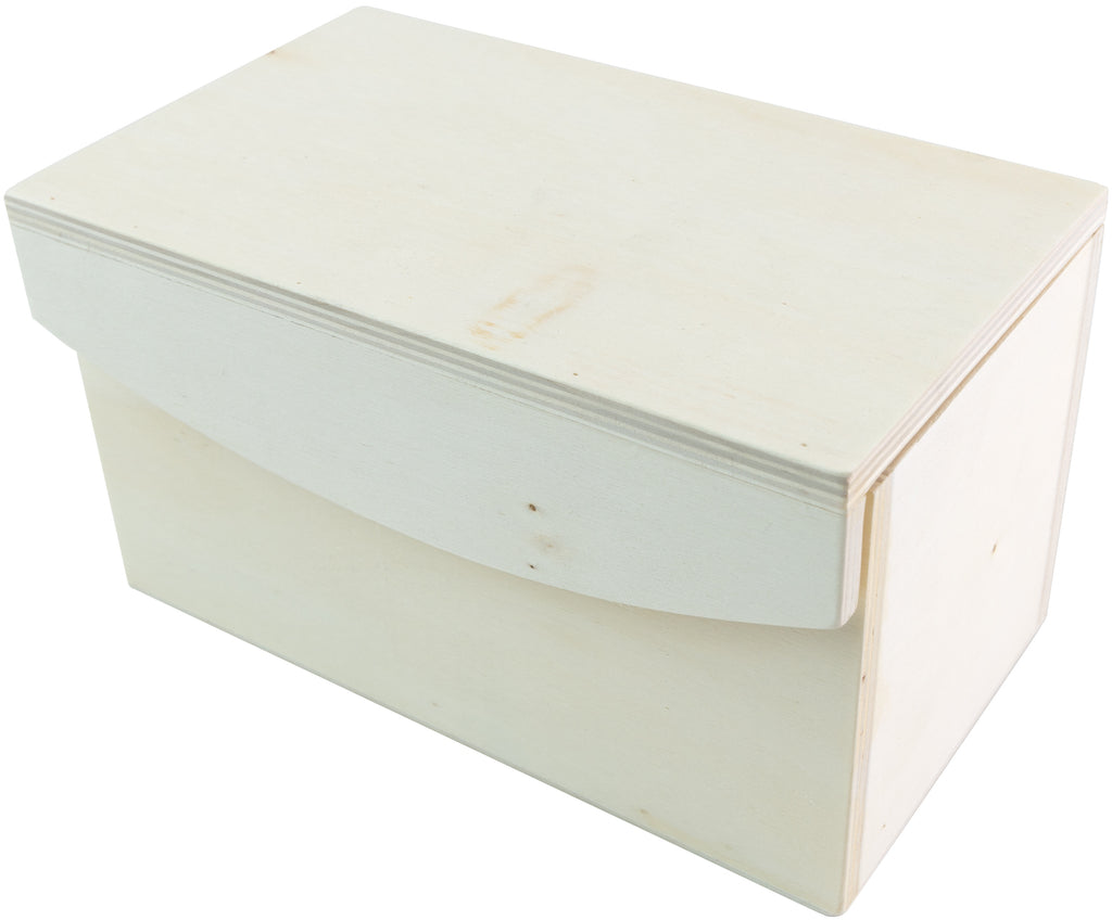 Wooden box with a white lid on a white background