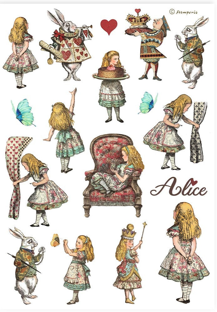 Illustrations of Alice and the Mad Hatter from 'Alice in Wonderland' on a white background.