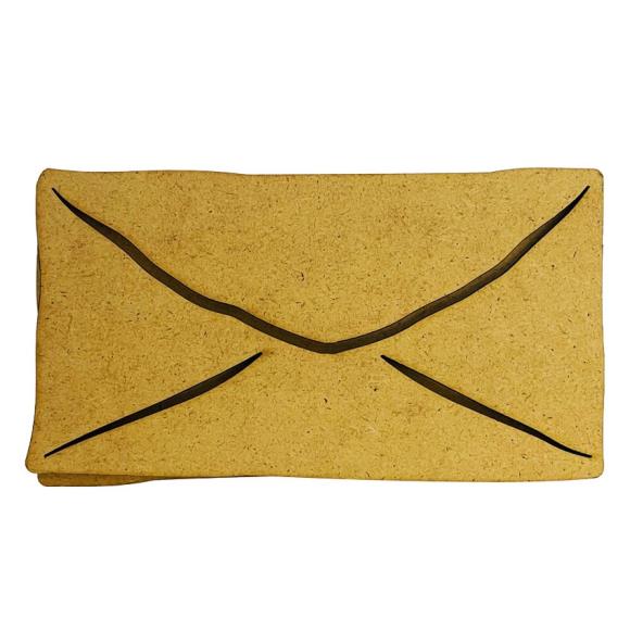 Yellow envelope MDF wood shape clutch on a white background