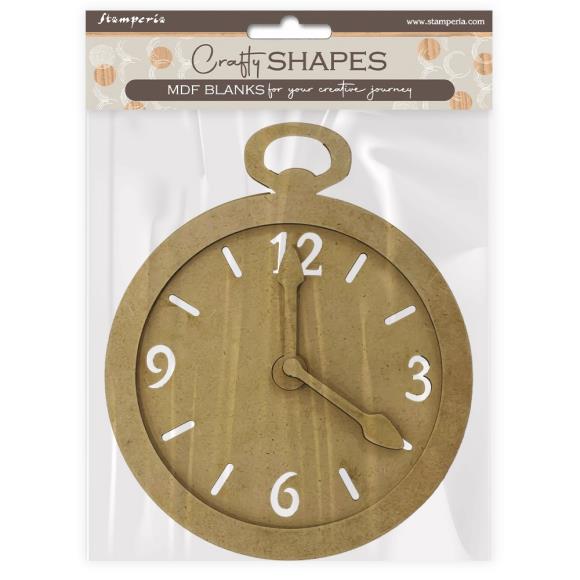 Wooden clock shape on a white background with 'Craft Shapes' branding.