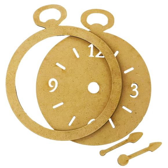 MDF wood  clock face with hands on a white background