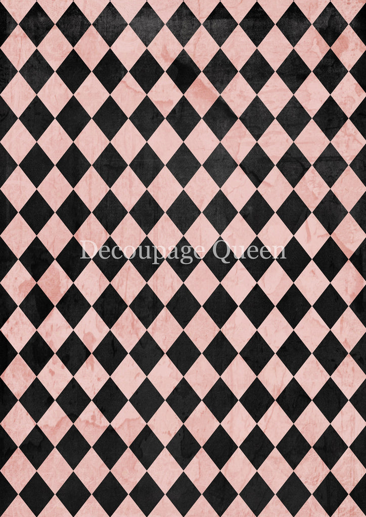 Pink and Black Harlequin Textured Rice Paper by Decoupage Queen