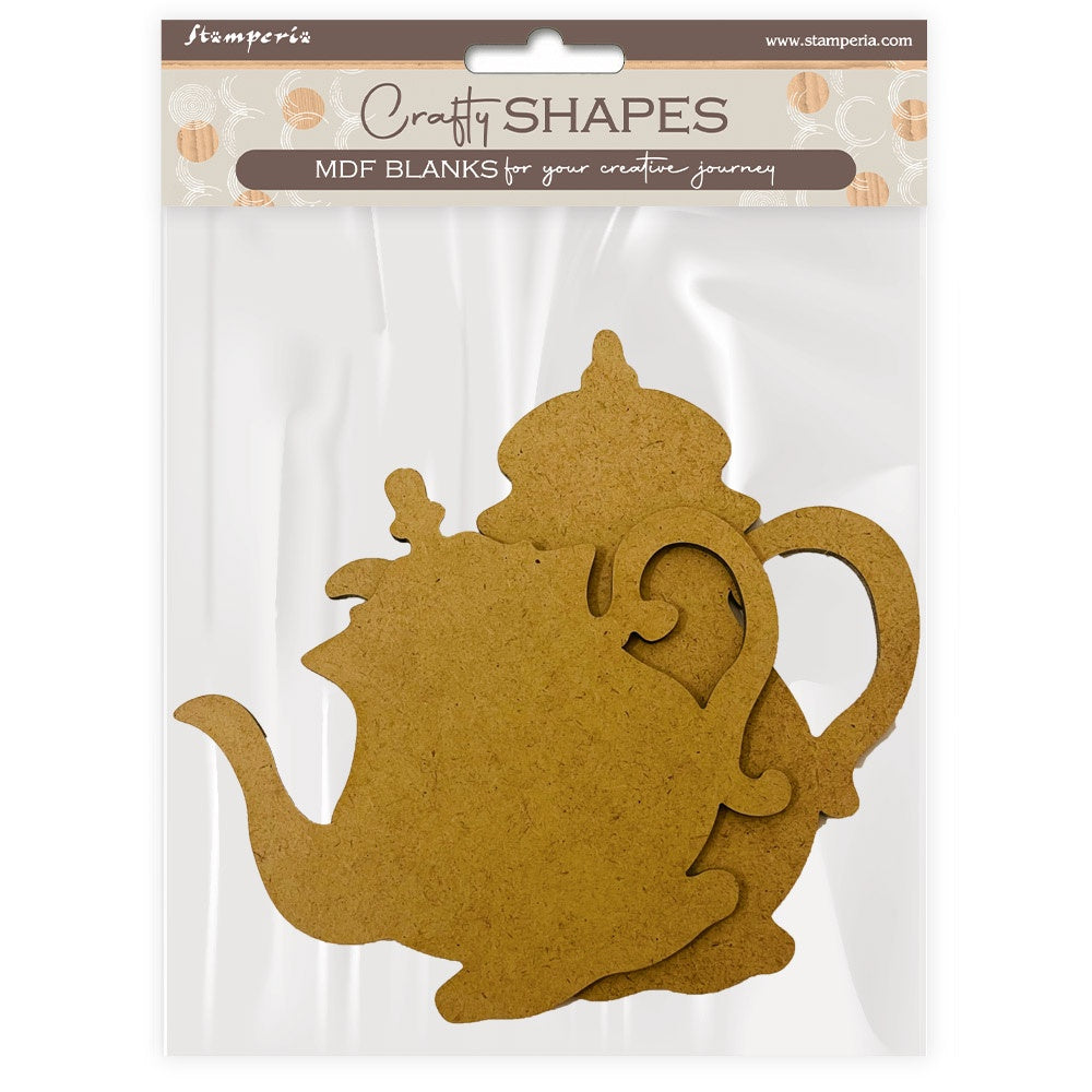 MDF teapot shape on a white background with 'Craft Shapes' packaging.
