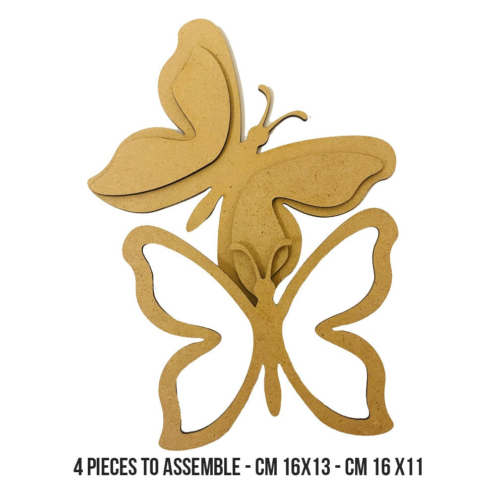 Butterfly-shaped wooden cutout on a white background