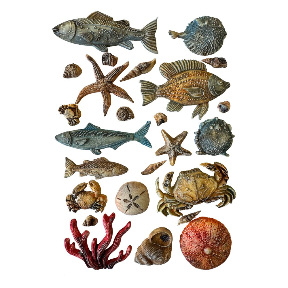 Gray Stamperia silicone mold with fish shells crabs and coral