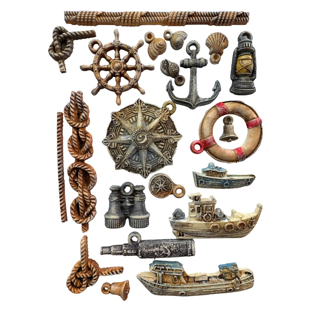Gray Stamperia silicone mold with Boats anchor ship wheel shells and ropes